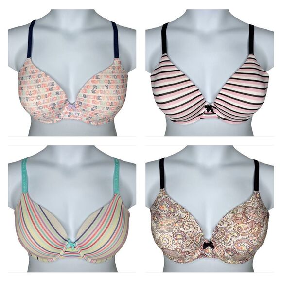 SET OF 4 Victoria's Secret Lined Perfect Coverage Bras sz 36D * Cotton Bra Print - Picture 1 of 15